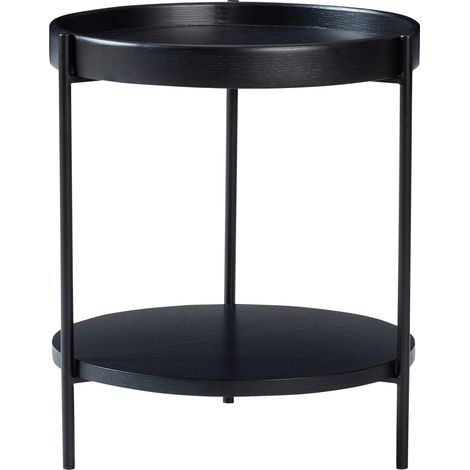 Mesa de centro redonda de doble bandeja en madera y metal, 3 colores, con mesa auxiliar a juego (1/5)