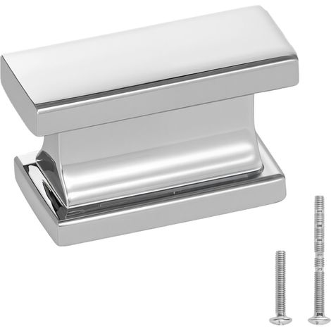 Bouton de Meuble, Lot de 10, Poignée de Placard, 3,6 cm, en Alliage de Zinc, Rectangulaire, avec Vis, Bouton pour Tiroirs, Portes, Commodes, Armoires, de Salle de Bain, Cuisine, Couleur Chrome (1/5)