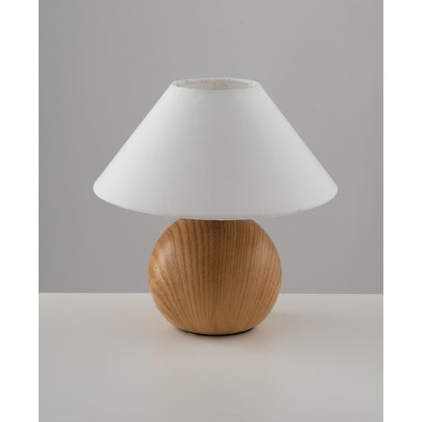 "Lampada da tavolo PINO in ceramica effetto legno chiaro e paralume in tessuto" (1/4)