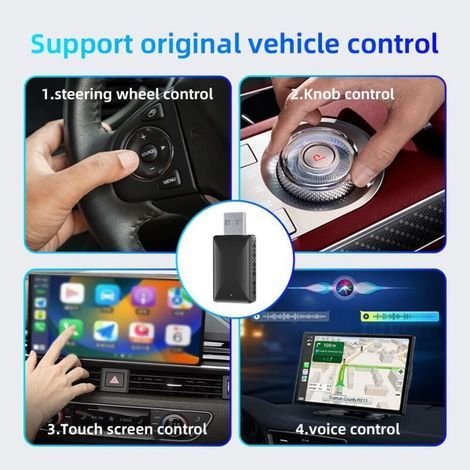 Adaptateur CarPlay et Android Auto Sans Fil 2025 - USB Bluetooth 5.4 et WiFi 6 - Pour Voiture avec CarPlay Filaire - iPhone iOS 10+ Android 11+ (1/3)