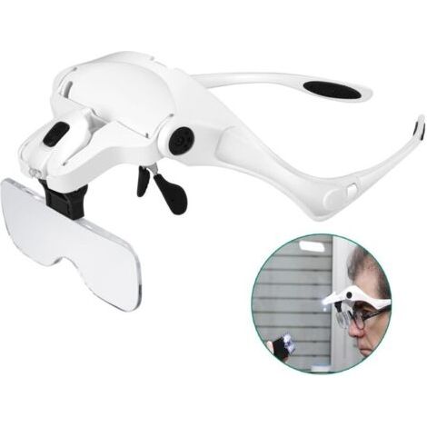 Lunette Loupe avec 2 LED - Loupe Eclairante Loupe Frontale pour Lecture,Tous Les Travaux de Précision,Réparations,Couture,Bijoux,Montres et Artisanat - 5 Lentilles Détachables (1.0X à 3.5X) (1/5)