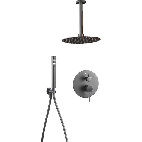 Kibath Grifo Empotrado de Ducha equipo de techo monomando redondo acabado GUN METAL mate fabricado en latón (1/4)