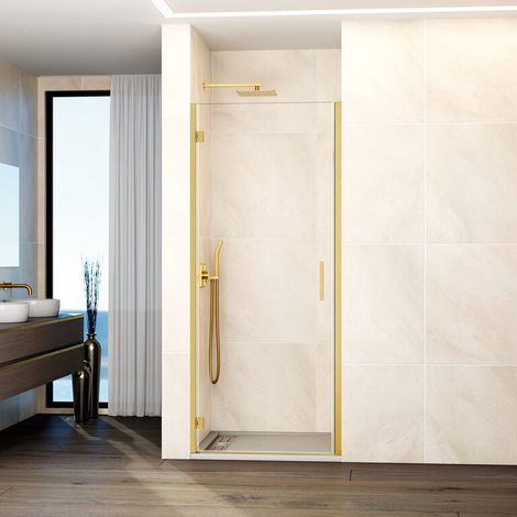 Paroi de douche frontale GLASS porte pivotante avec profilé de fermeture 75 cm profilé or (1/5)