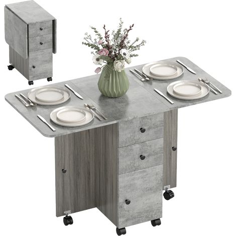 Multi-Storage Six-Person Drop Leaf Dining Table - Mixed Grey (1/5)
