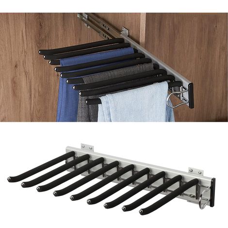 Appendiabiti scorrevole a 9 bracci per armadio, asta porta abiti in acciaio inox, asta estensibile per pantaloni, asciugamani, mutande, cravatte, 32,6 cm 46 cm (Standard 072B (dritto) nero) (1/5)