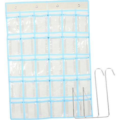 Organizer da appendere per telefono e gioielli, 30 tasche, tessuto non tessuto beige, soluzione multifunzionale da parete per aula e casa. (1/5)