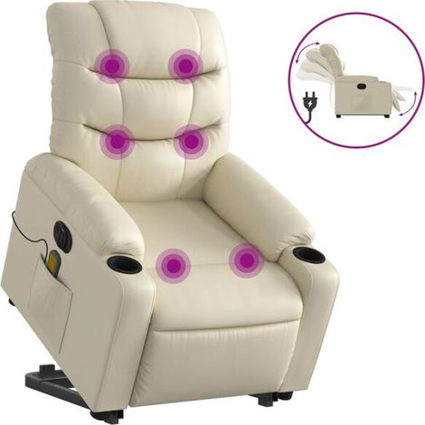 Chaise longue électrique avec fonction de massage, en similicuir beige, réglable en inclinaison, pour salon ou chambre – Confort ergonomique et relaxation profonde (1/5)