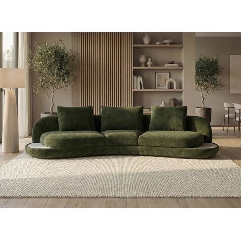 Deco In Paris – Canapé droit 4 places en velours tissé vert olive – Confort moelleux avec grands coussins – Design moderne et accueillant (1/5)