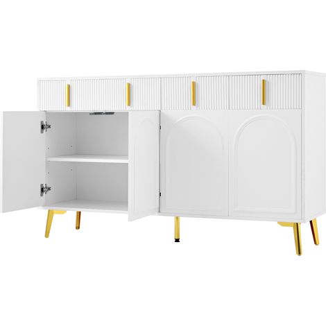 Credenza bianca in MDF con 4 ante, 4 cassetti e ripiani regolabili 140 x 38 x 82 cm HOMVRA (1/5)