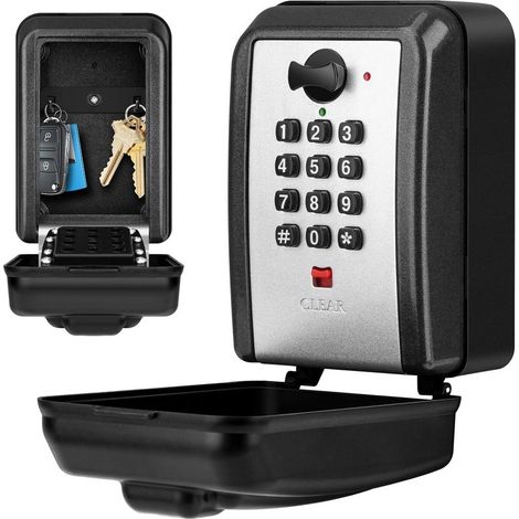 Secure outdoor key safe, large, wall-mounted, waterproof key safe, 12-digit combination lock, weatherproof, robust key safe for home, factory, garage, office (Grey) (1/5)