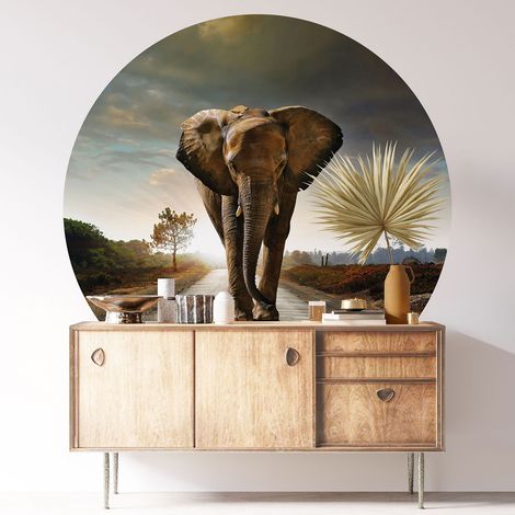 Sticker mural rond / cercle - Éléphant - Diamètre 40 cm - Adhésif MAT (1/3)
