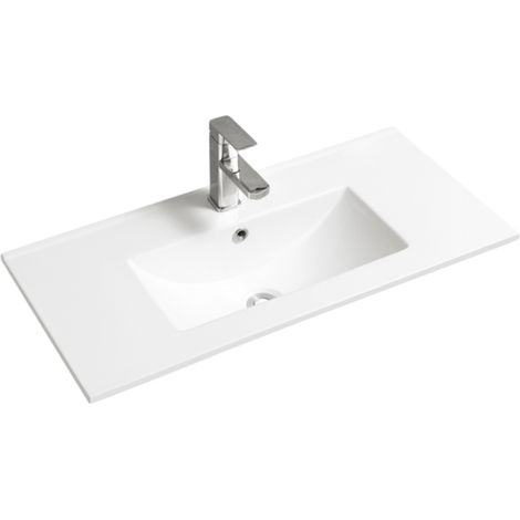 Lavabo rectangular de encastre - 80 x 39 cm - Blanco brillo - AUREA (1/5)