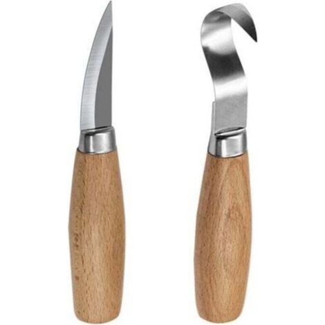 2 Pièces Couteau à Crochet de Sculpture Bois, XU, Outils Découper Cuillère pour Sculpteurs Cuillères Qualité et Débutants, Droitier -
