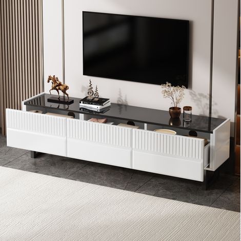 Mueble TV 258x38x48,5 cm negro y blanco MDF y aglomerado - extensible con 3 puertas (1/5)