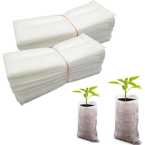Lot de 100 sacs de plantation, biodégradables, en tissu non tissé, sacs à plantes, durables, pour plantes, fleurs, jardins (18 x 22 cm) (1/4)