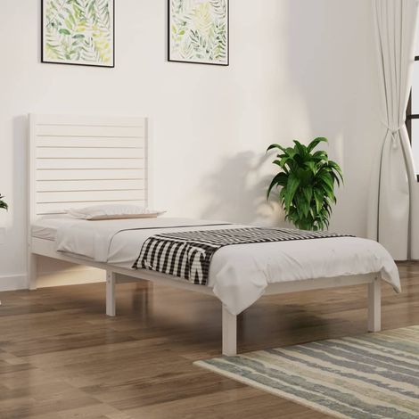 Lit adulte Contemporain Cadre de lit Blanc Bois massif 75x190 cm Petit simple 59059 (1/5)