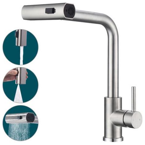 Robinet de Cuisine Douchette Extractible Robinetterie de Cuisine 3 Jets aux Choix Mitigeur de Cuisine avec Douchette Mitigeur D'évier en Acier Brossé Bec 360° Rotatif (1/5)