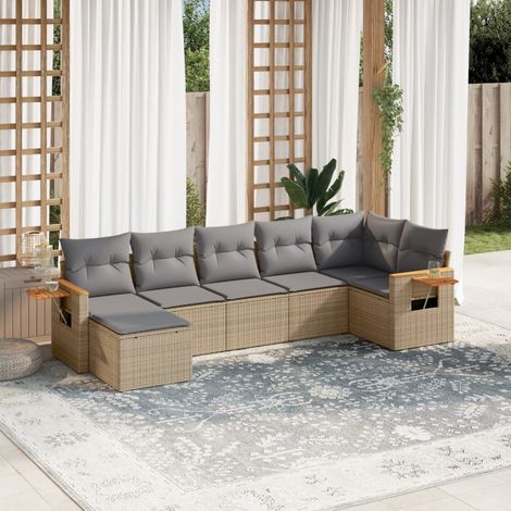 Set sofás de jardín 7 piezas y cojines ratán sintético beige vidaXL (1/5)