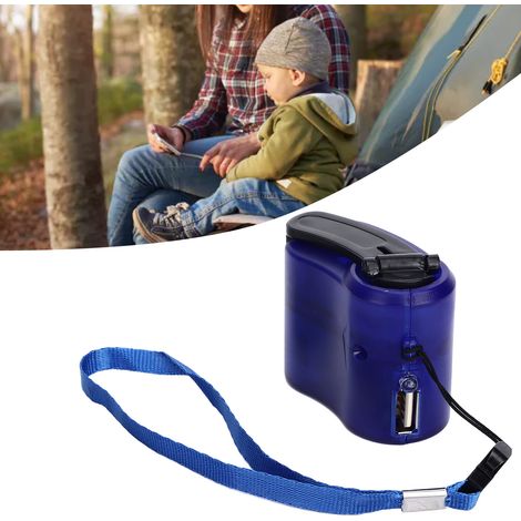 Il s'agit d'un chargeur USB à manivelle/chargeur de secours vidéo, compatible avec les téléphones portables, tablettes, lecteurs MP3, radios, etc., pour une utilisation en voyage. Il est bleu. (1/5)