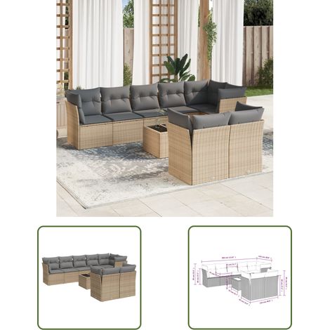 vidaXL Salon de jardin avec coussins 9 pcs beige résine tressée (1/3)
