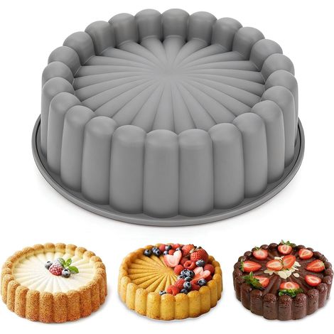 Moule à Gâteau, Lot de 10 Pouces Moules en Forme de Fleurs en Silicone, Antiadhésif Moule Patisserie pour Cheesecake Brownie Tartes Flan, Gris (1/5)