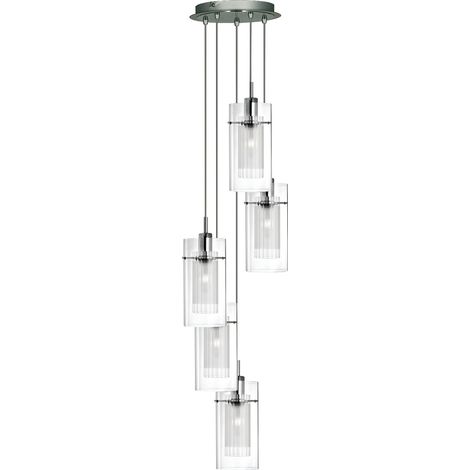 Searchlight Duo 1 - Sospensione a grappolo a spirale con 5 luci cromate, vetro, attacco E14 (1/5)