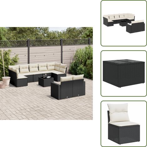 10-tlg. Garten-Sofagarnitur mit Kissen Schwarz Poly Rattan - Gartenmöbel Set - Esszimmergarnitur - Rattan Möbel - Outdoor Möbel - Balkonmöbel (1/5)