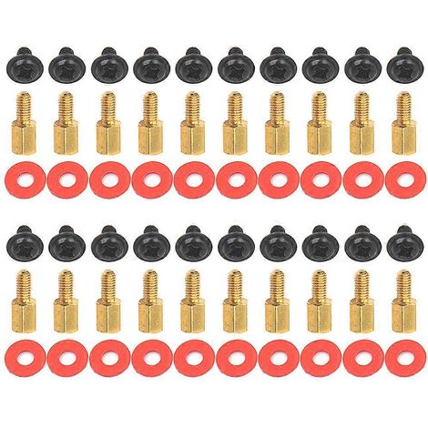 20 pièces de rehausseurs de carte mère dorés + vis + rondelles rouges pour ordinateur 6,5 mm 6-32-M3