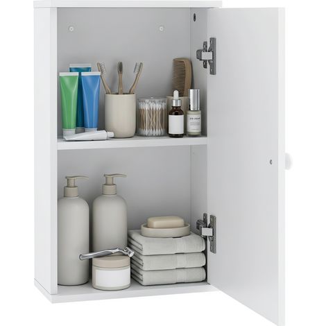 HOMCOM armario de baño de pared, mueble de baño colgar, puerta con cierre suave, estante ajustable, para cocina, lavadero, 30x14x50 cm, blanco (1/5)