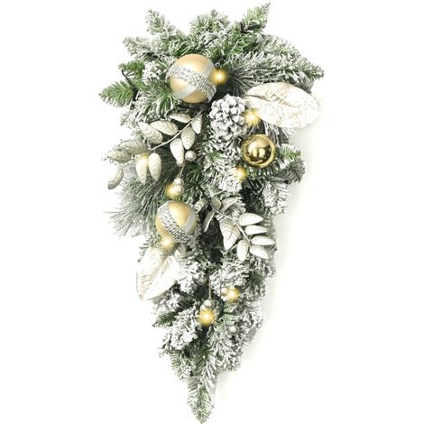 61cm Décoration Noël Teardrop Swag Lumineuse avec 20 LED, Guirlande Sapin Artificiel Déco de Noël avec des Boules Or pour Porte d'entrée, Escalier, Cheminé, Extérieur, Fenêtre (1/5)