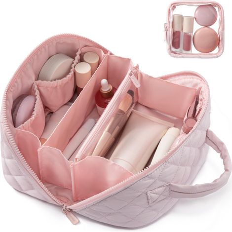 Trousse de toilette portable grande capacité, sac fourre tout pour pinceaux maquillage et voyage (1/5)