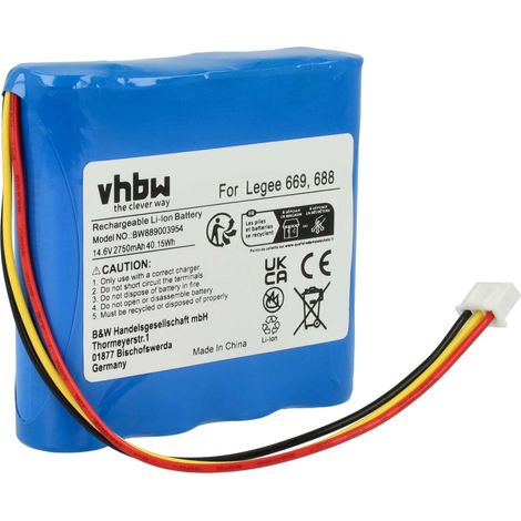 vhbw Battery compatible with Hobot LEGEE 668, 669 Home Cleaner (2750 mAh, 14.6 V, Li-Ion, without Housing)