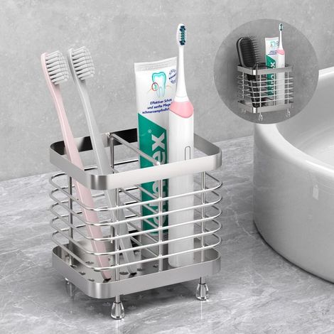 Porte Brosse à Dents Électrique, Support de Brosse à Dents Mural avec Trous de Drainage, Rangement Brosse à Dents en Acier Inoxydable, Organisateur de Rasoir à Dentifrice, Argent (1/5)