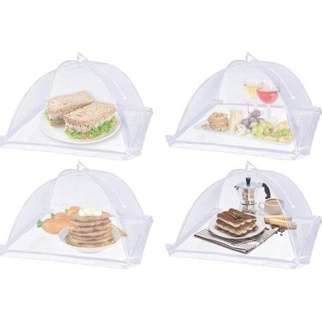 Couvercle à cloche pour nourriture - 4 pièces 43x43 cm en maille - Anti-mouches réutilisable - Idéal pour fêtes et extérieur - Blanc (1/5)