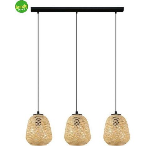 Lampadario A Sospensione Vintage Dembleby Acciaio Nero Legno 3 Luci E27 (1/5)