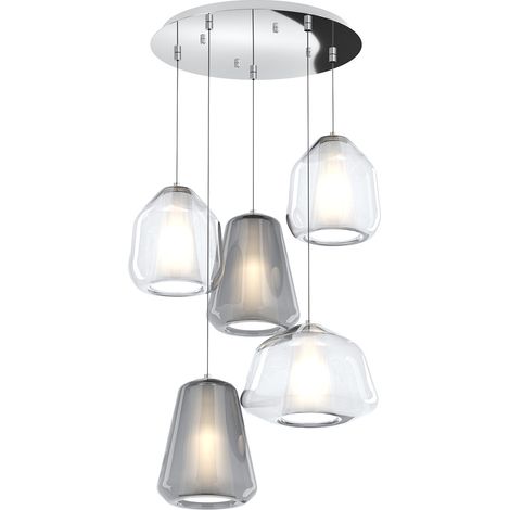 SOSPENSIONE CROMO 5 LUCI TONDA VETRI (ALPHA TR) (BETA 2X TR) (GAMMA 2X FU) 1176CR-S5 T ABG-TF