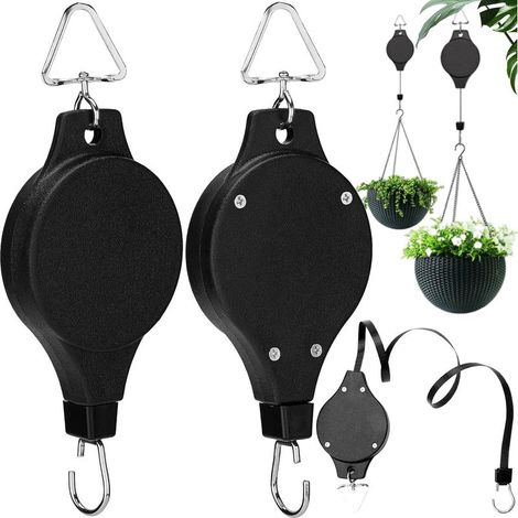 2 Pièces Panier à Fleurs à Poulie pour Plantes, Poulie Suspendue pour Panier à Plantes, Cintre Rétractable pour Poulie, Crochets pour Panier de Fleurs Suspendu, Mangeoire pour Oiseaux