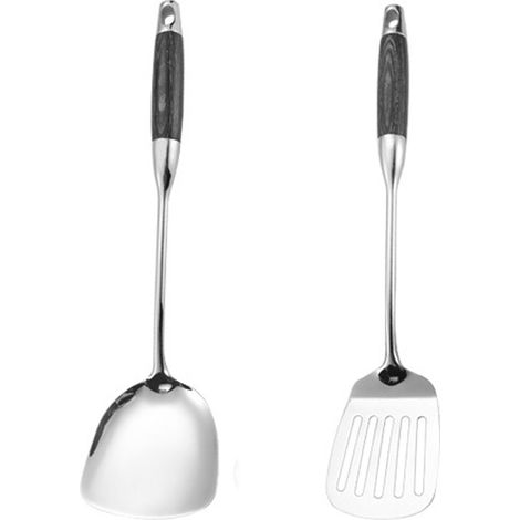 Ustensiles De Cuisine En Acier Inoxydable 304 - Ensemble 2 Pièces Avec Manche En Ébène Naturel - Pour Préparation Alimentaire Et Service - Lot De 2 (1/5)
