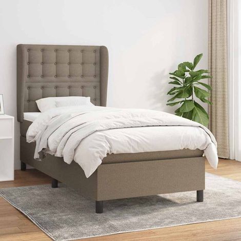 Cama box spring con colchón tela gris taupe 100x200 cm (1/5)