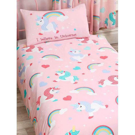 Parure de lit enfant licornes 70x140 cm – Housse de couette et taie d'oreiller en polycoton – Lavable en machine à 40° – Design coloré – Argofield (1/3)