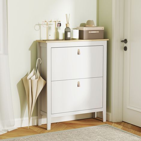 Scarpiera Slim 2 Cassetti per 14 Paia di Scarpe Taglia EU44 e Ripiani Regolabili, 80x24x95.5cm, Bianco