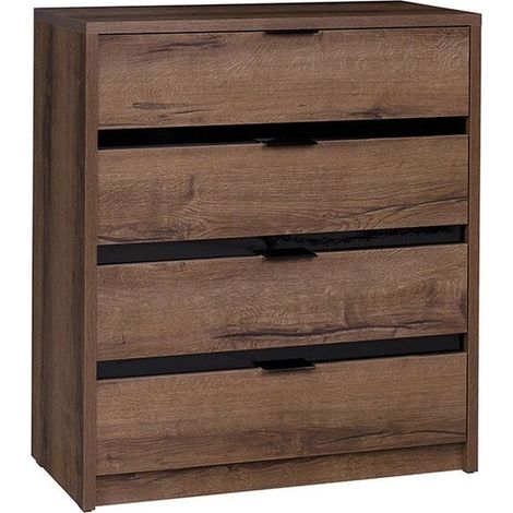 Cómoda Fivelbo 102, Roble del Monastery + Negro brillante, Con cajones, Número de cajones: 4, 90x81x40cm (1/4)