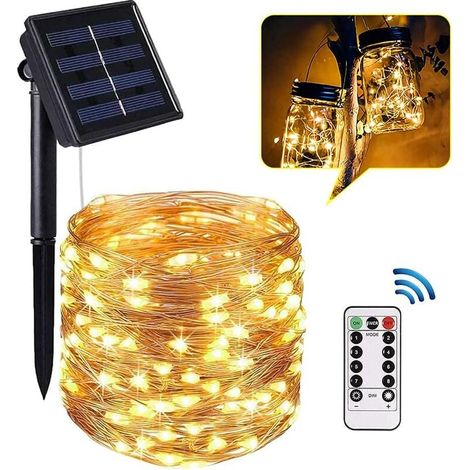 1 Guirlande lumineuse, 20 m, 200 LED, fil de cuivre, étanche IP65, énergie solaire, télécommande, jardin, fête (1/5)