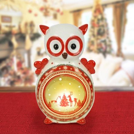 TrAdE Shop Traesio - Lanterna Ceramica Gufo Con Candela Elettrica 21 Cm Decorazioni Natalizie - (1/2)