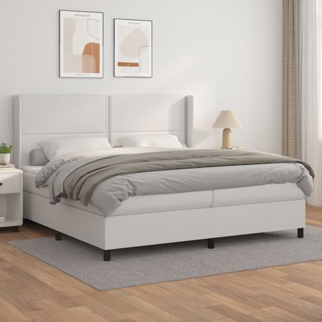 Boxspringbett mit Matratze Weiß 200x200 cm Kunstleder (1/5)