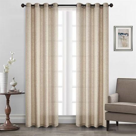 2 tende in lino con occhielli, tende moderne per due porte del balcone, tende per soggiorno e camera da letto, 107x160 cm Legno (1/4)