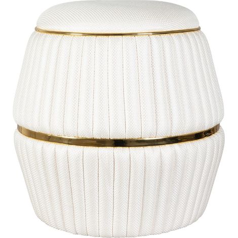Pouf Doric Avorio e Oro con Lavorazione a Pieghe (1/3)