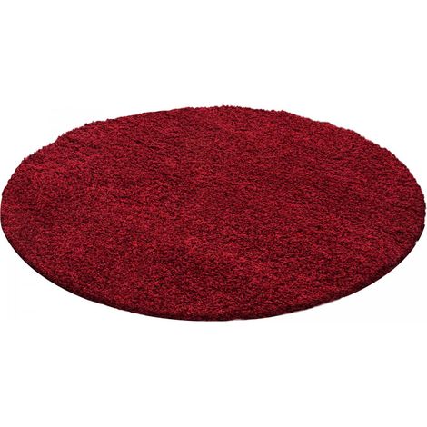 Tapis poils longs shaggy Ø80cm rouge tissé rond motif uni UNI L (1/5)