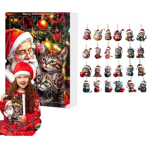 Calendrier de l'Avent pour chat 2024, calendrier de compte à rebours de Noël pour chat, calendrier de compte à rebours de Noël de 24 jours avec jouets de de chat mignons, décoration murale amus (1/5)