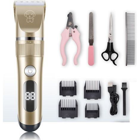 Tondeuse Chien IPX7 Professionnel Sans Fil Détachable Tondeuse pour Chien Lames en Céramique Ecran LCD Charge Rapide Rasoir Chien Lame Détachable et Lavable à faible bruit 5 Vitesses de Rotation (1/5)